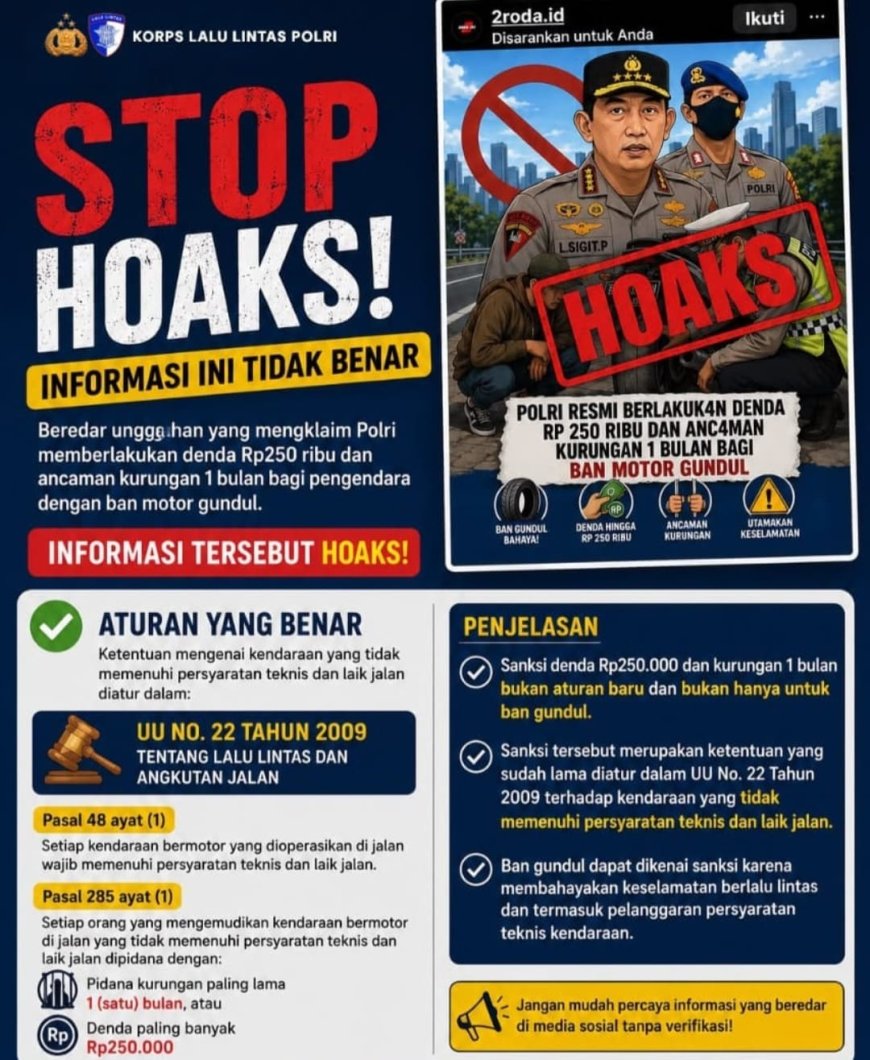 Hoaks Terkait Denda Ban Gundul Diluruskan oleh Korlantas Polri