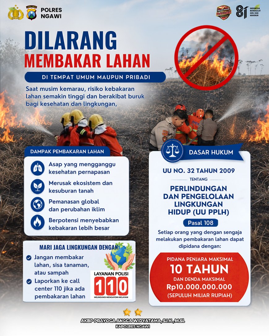 Polres Ngawi Ingatkan Konsekuensi Hukum Bagi Pembakar Lahan
